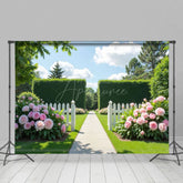 Aperturee - Aperturee Summer Greenery Garden Pink Flowers Wedding Backdrop